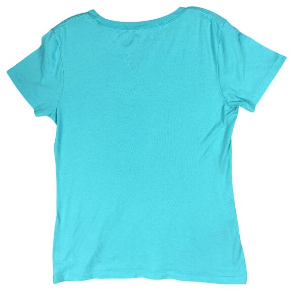 Reel Legends T-Shirt Womens LG Turquoise Palm Tree Graphic Cotton Poly Blend - Picture 2 of 5